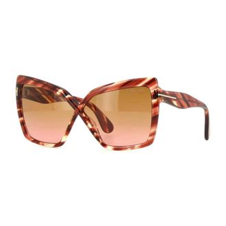 Tom Ford Sunglasses Cat Eye Full Rim, Red Havana Frame And Brown Gradient Lens Ft119554F