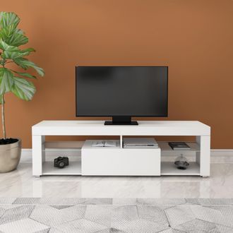 ML Design Ml-design Mesa De Tv De Madera En Blanco 140x51x35 Cm Gabinete Para Televis&oacute;n Mueble Moderno Con Espacio De Almacenamiento Tablero De Pie Con 2 Estant