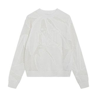 Max Mara Salvo Pointelle Gebreide Trui - Dames - Ronde hals truien - Wit - S - Katoen - Truien & Vesten