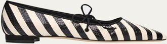 Manolo Blahnik Federica Striped Leather Ballerina Flats