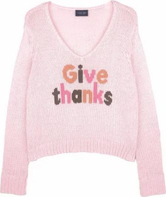 Wooden Ships Womens Give Thanks Cropped V-Neck Sweater In Pink