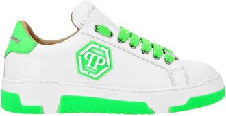 Philipp Plein Leather Lo-Top Sneakers Hexagon - unisex - Sneakers - Groen - 35 EU - Leer - Schoenen