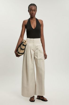 Karen Millen Womens Premium Linen Wide Leg Trouser - Beige Cotton - Size 16 UK