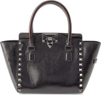 Valentino Pre-owned Valentino Small Crinkled Calfskin Rockstud Double Handle Tote Ladies 5DXT5ZPGIGU48WHV