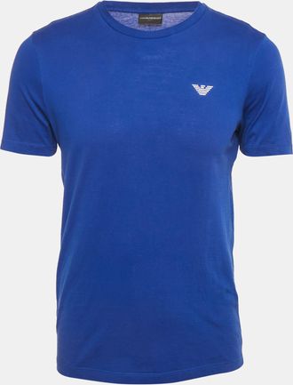 Emporio Armani Blue Logo Embroidered Jersey Crewneck T-Shirt