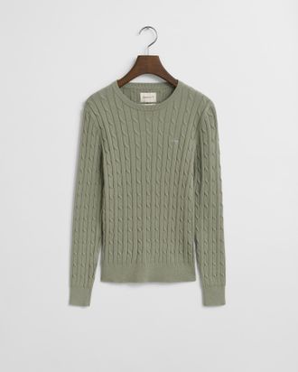 GANT Strickpullover GANT STRETCH COTTON CABLE C-NECK, Damen, Gr. XXL, faded sage, Strick, Obermaterial: 88% Baumwolle, 10% Polyamid, 2% Elasthan, schmal h&uuml;
