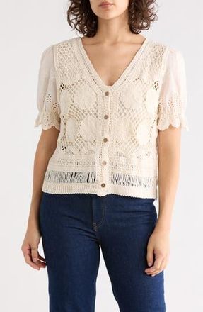 Forgotten Grace Cotton Eyelet Puff Sleeve Crochet Top in Natural at Nordstrom Rack, Size X-Large
