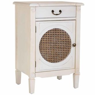 Wanderlust Deco Mesita de madera lacada y rejilla de 1 caj&oacute;n y 1 46x36x68h cm - blanco