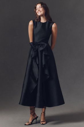 Shoshanna Mikado A-Line Bow Midi Dress