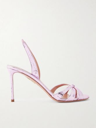 Aquazzura Sandali Slingback In Pelle Metallizzata Effetto Serpente Tati 85 - Rosa