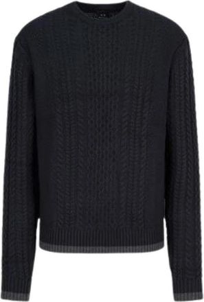 A|X Armani Exchange Blauwe gebreide trui met kabelmotief- regular fit - Heren - Ronde hals truien - Blauw - 2XL - Truien & Vesten