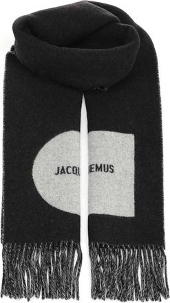 Jacquemus Black Geometric Contrast Fringed Scarf