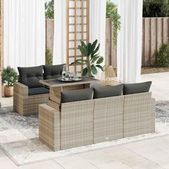 vidaXL Vidaxl - Set De Sof&aacute;s De Jard&iacute;n 6 Pzas Y Cojines Rat&aacute;n Sint&eacute;tico Gris