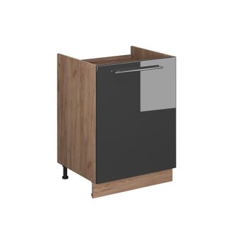 Vicco Mueble Bajo Para Fregadero Fame-line, Antracita Alto Brillo/roble Dorado, 60 Cm, Vicco