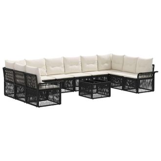 vidaXL Conjunto De Sof&aacute;s De Jard&iacute;n 11 Uds. 10 Plaza Negro Vidaxl