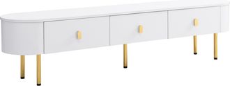 STILVORA Mueble De Tv Con 3 Cajones, Tiradores Y Patas Dorados, Esquinas Redondeadas, Acabado Lacado, En Mdf, 174&times;35&times;41 Cm, Blanco