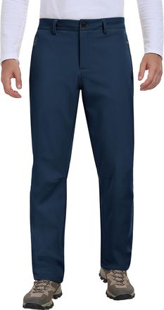 Heekpek Men Outdoor Waterproof Softshell Trousers Winter Thermal Fleece Lined Lounge Pants for Work Walking Mountain Hiking, Navy Blue, XXL
