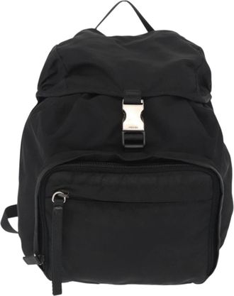 Prada Single Buckle Pocket Backpack Tessuto Black Nylon Backpack Bag (Pre-Owned)