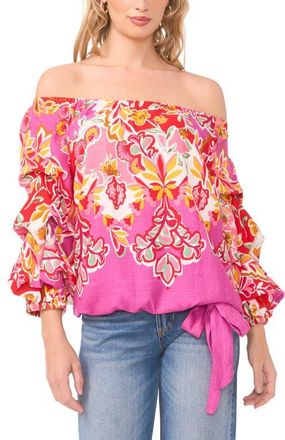 Vince Camuto Floral Off the Shoulder Balloon Sleeve Top in Cherry Rose at Nordstrom, Size X-Small