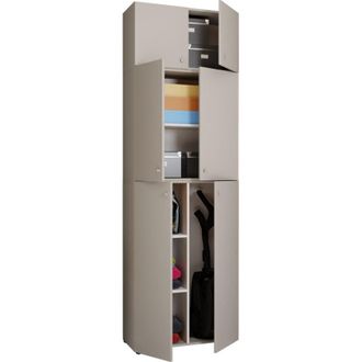 ebuy24 Armadio scopa in legno vcm 6 scomparti Dimensioni: a. 223 x l. 70 x t. 39 cm Armadio per la casa Armadio multiuso Attacco a due porte - Lona (Grigio)