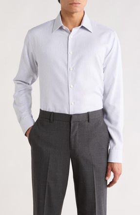 Nordstrom Trim Fit Dash Stripe Premium Non Iron Cotton Dress Shirt in Purple Dash Stripe at Nordstrom, Size 17.5 - 34