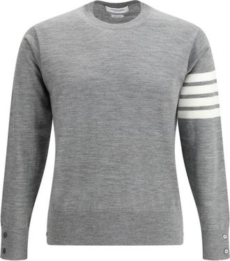 Thom Browne Gestreepte Wollen Trui - Heren - Ronde hals truien - Grijs - XL - Wol - Truien & Vesten