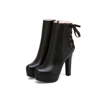 Generic Womens Ankle Boots with Side Zipper & Chunky Heel - Platform Sole, for Fall and Winter Wear,Black,6.5 UK