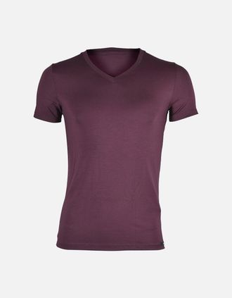HOM Hom Mens Tencel Soft V-Neck T-Shirt, Burgundy - Purple - Size: 40