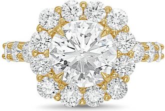 Diana M. Jewels 18kt yellow gold 8.00cts Lab-Grown Round Diamond Halo Ring with Diamond Band