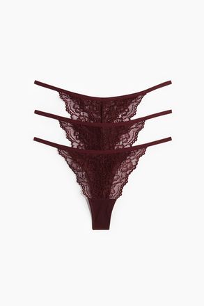 H&M 3er-Pack Tangas aus Spitze - Weinrot