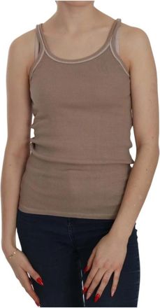 Pink Memories Bruin Mouwloos Spaghetti Band Top - Dames - Tops zonder mouwen - Bruin - S - Katoen - Tops