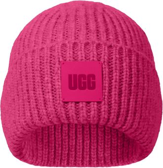 UGG Womens Chunky Rib Beanie Logo, Chroma Pink, One Size