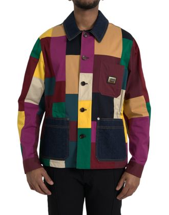 Dolce & Gabbana Mens Multicolor Patchwork Denim Jacket - Brown Cotton - Size EU 48 (Mens)