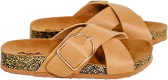 Qupid Womens Buckle X-Band Slip On Sandals In Tan
