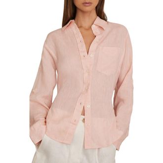 Reiss Leora Linen Tie Back Button-Up Shirt in Pale Pink at Nordstrom, Size 6 Us