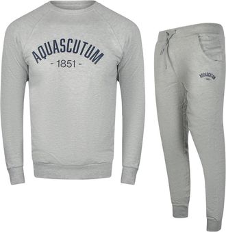 Aquascutum Mens Old School Crewneck Grey Tracksuit Pants Set Cotton - Size X-Large