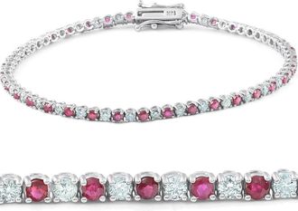 Pompeii3 3ct Genuine Ruby & Real Diamond Tennis Bracelet 14K White Gold