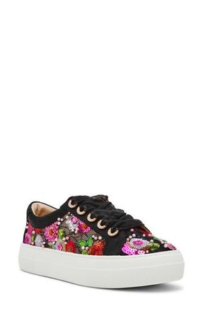 Betsey Johnson Bonny Sequin Platform Sneaker in Black Floral at Nordstrom, Size 5.5