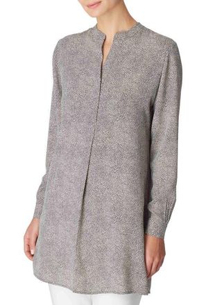 Anne Klein Nehru Mini Dot Split Neck Tunic Top in Anne White/Anne Black at Nordstrom, Size Medium