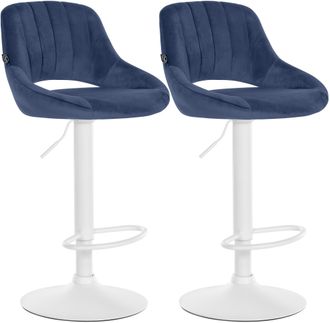 Clp Juego De 2 Taburetes De Bar Milet De Terciopelo Azul Metal Blanco Mate