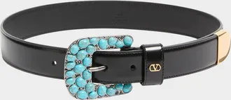 Valentino Garavani VLogo Signature Brushed Calfskin Belt, 30mm