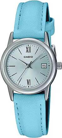 Casio Womens Light Blue Leather Watch with Silver Dial - LTP-V002L-2B3UDF