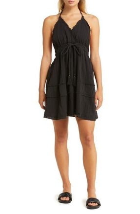 Elan Raw Edge Halter Cotton Cover-Up Dress in Black at Nordstrom, Size X-Small