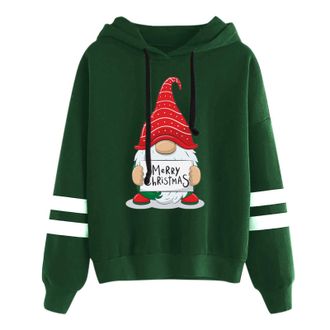 Generic Autumn Winter Christmas Hoodies for Women UK Casual Loose Dwarf Gonk Print Cropped Jumpers Sweatshirts Plus Size Lightweight Warm Hoodies Going Out To
