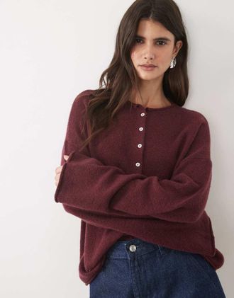 Abercrombie & Fitch cardigan lavorato a maglia con collo alto bordeaux-Marrone