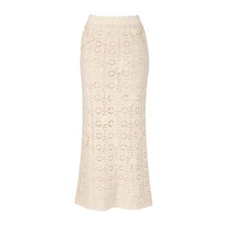 Pinko Maxi Skirts, female, Beige, Size: XS Anthemis Midi Crochet Skirt