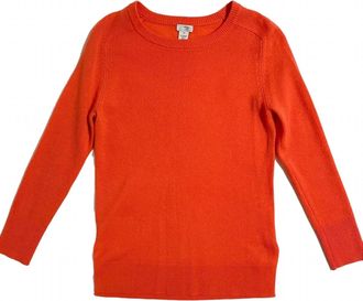 Halogen Cashmere Sweater Crew Neck Lightweight Pullover In Orange