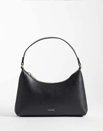 Calvin Klein Borsa da spalla piccola nera con logo laminato-Nero