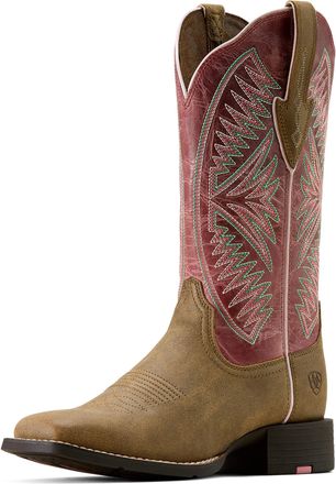 Ariat Womens Round Up Ruidoso Wide Square Toe Western Boots in Brown Bomber Dusty Rose, B Medium Width, Size 4.5, by Ariat