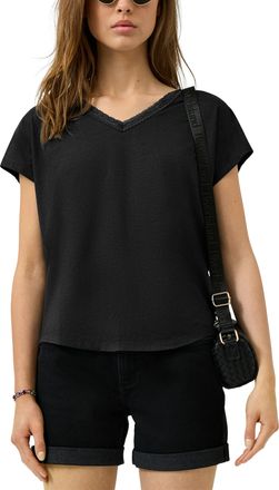 QS by s.Oliver Kurzarmshirt QS, Damen, Gr. XXL (44), schwarz, Jersey, Obermaterial: 48% Baumwolle, 48% Modal, 4% Elasthan, unifarben, normal h&uuml;ftbedeckend, V-Ausschn